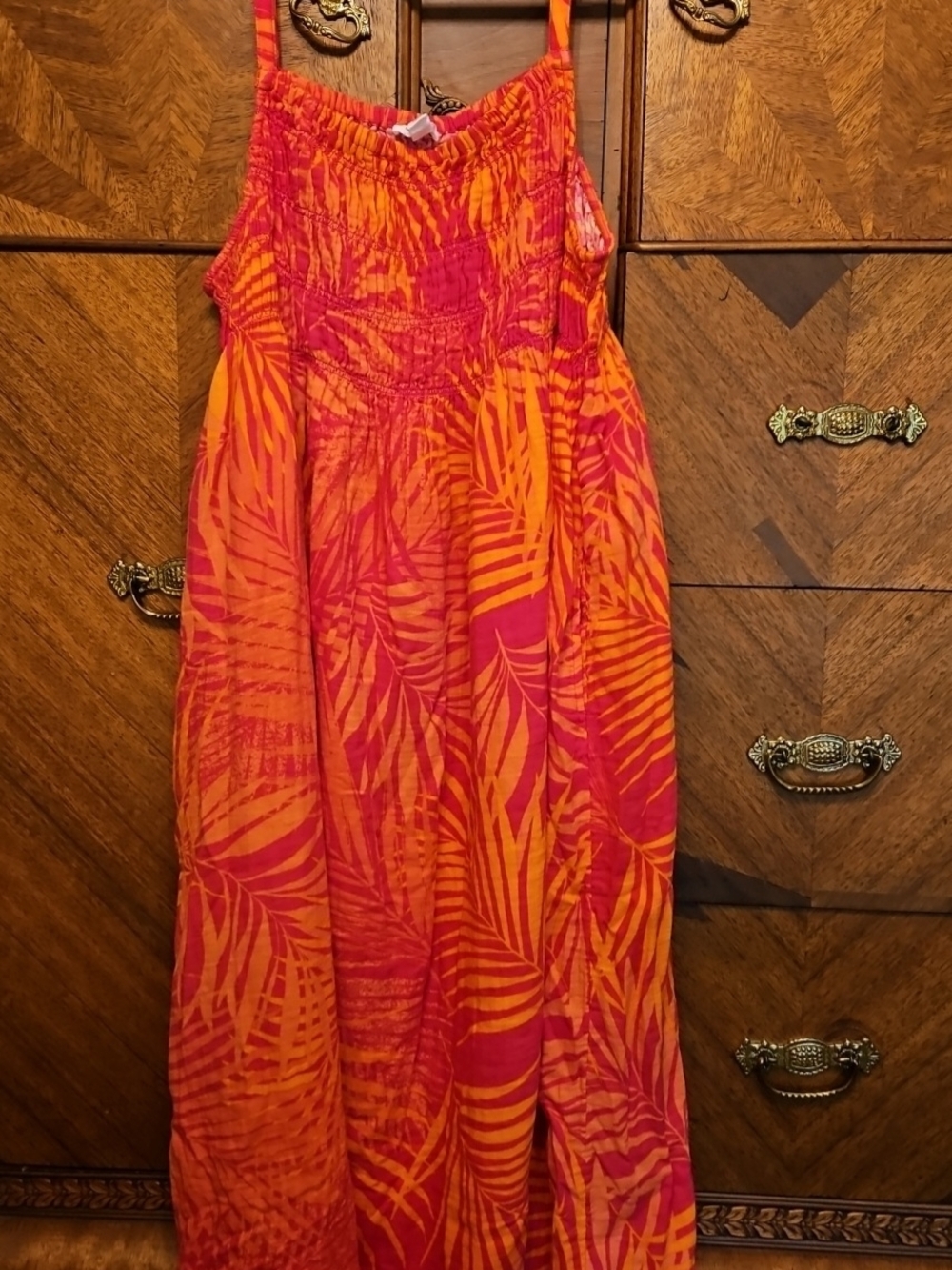 Beach Lunch Lounge Size XL Tropical Orange & Fuchsia Maxi Sundress